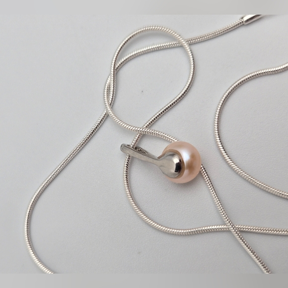 Freshwater Pink Real Pearl Necklace 18” Silver Plated Snake Chain NWOT - Picture 10 of 10